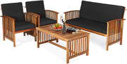 Outdoor 4 PCS Acacia Wood Sofa Set w/Water Resistant Cushions