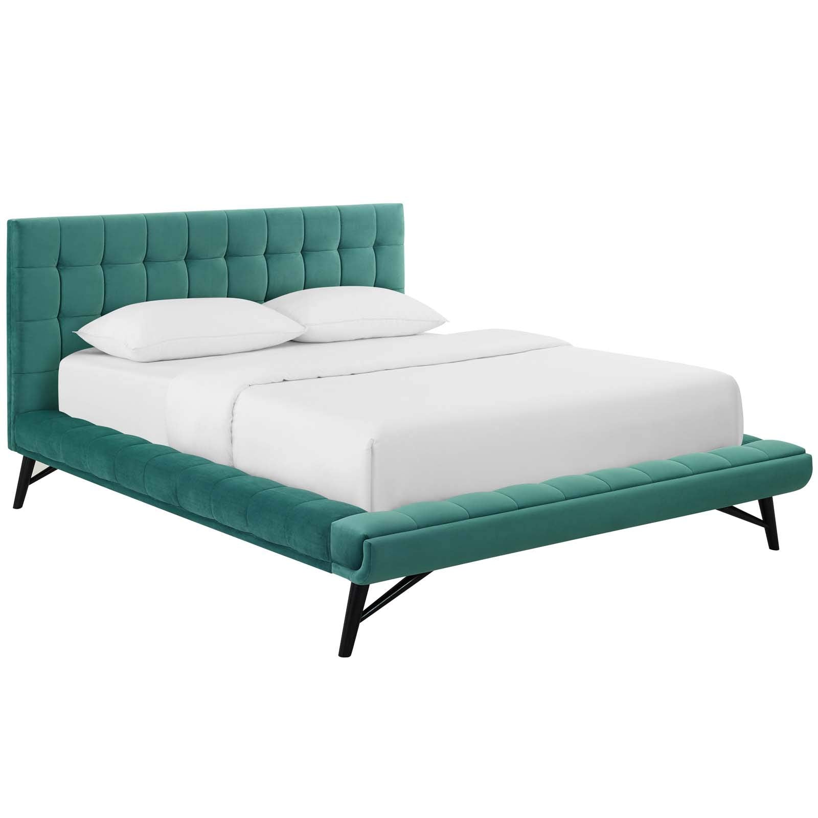 Biscuit Tufted Performance Velvet Queen Platform Bed in Teal