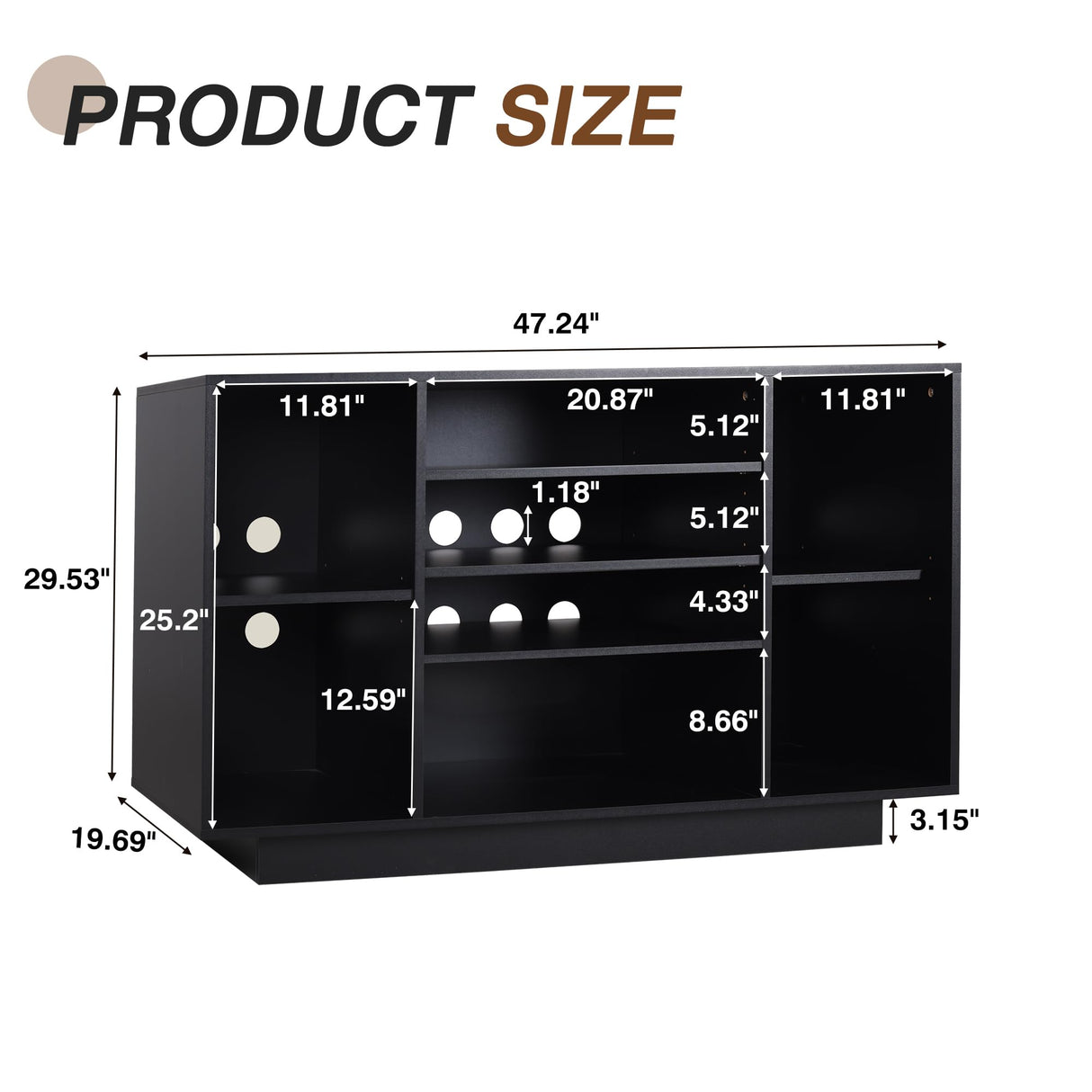 Media Cabinet, 5-Tier Shelves Media Console with 3 Hight-Adjustable Shelves