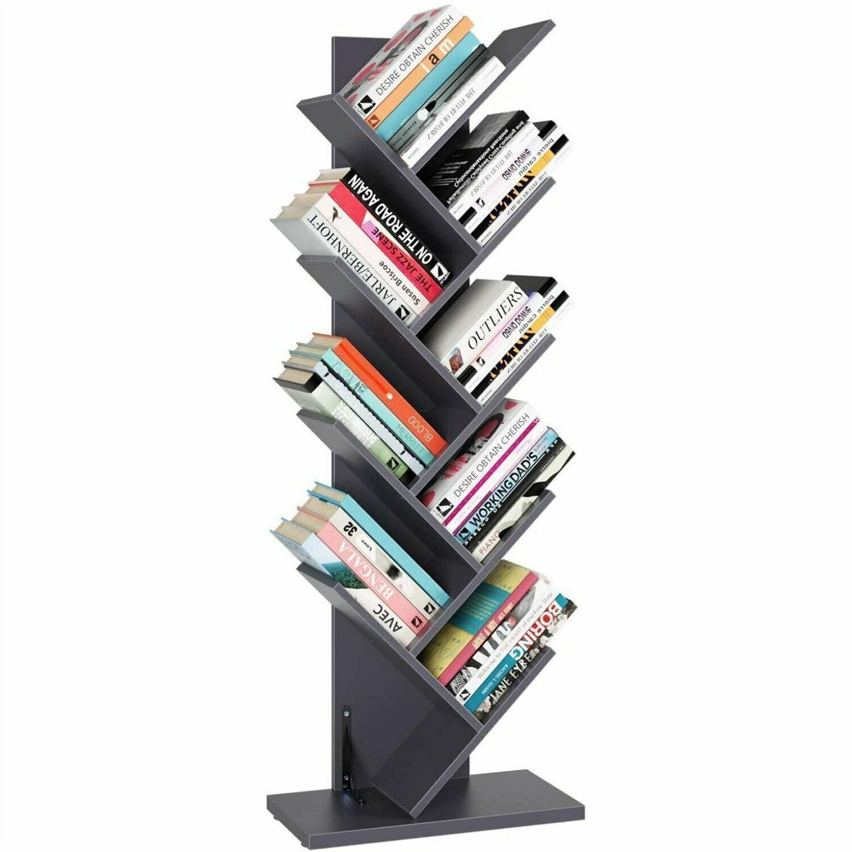 SUNESA Bookshelf Wooden Bookshelf Floor Standing Bookcase Tree-Shaped Bookshelf, 8 Layers, Iron Gray, Bookshelf Shelf, Used for Home Office. Freestanding Bookshelves Tree Bookshelf