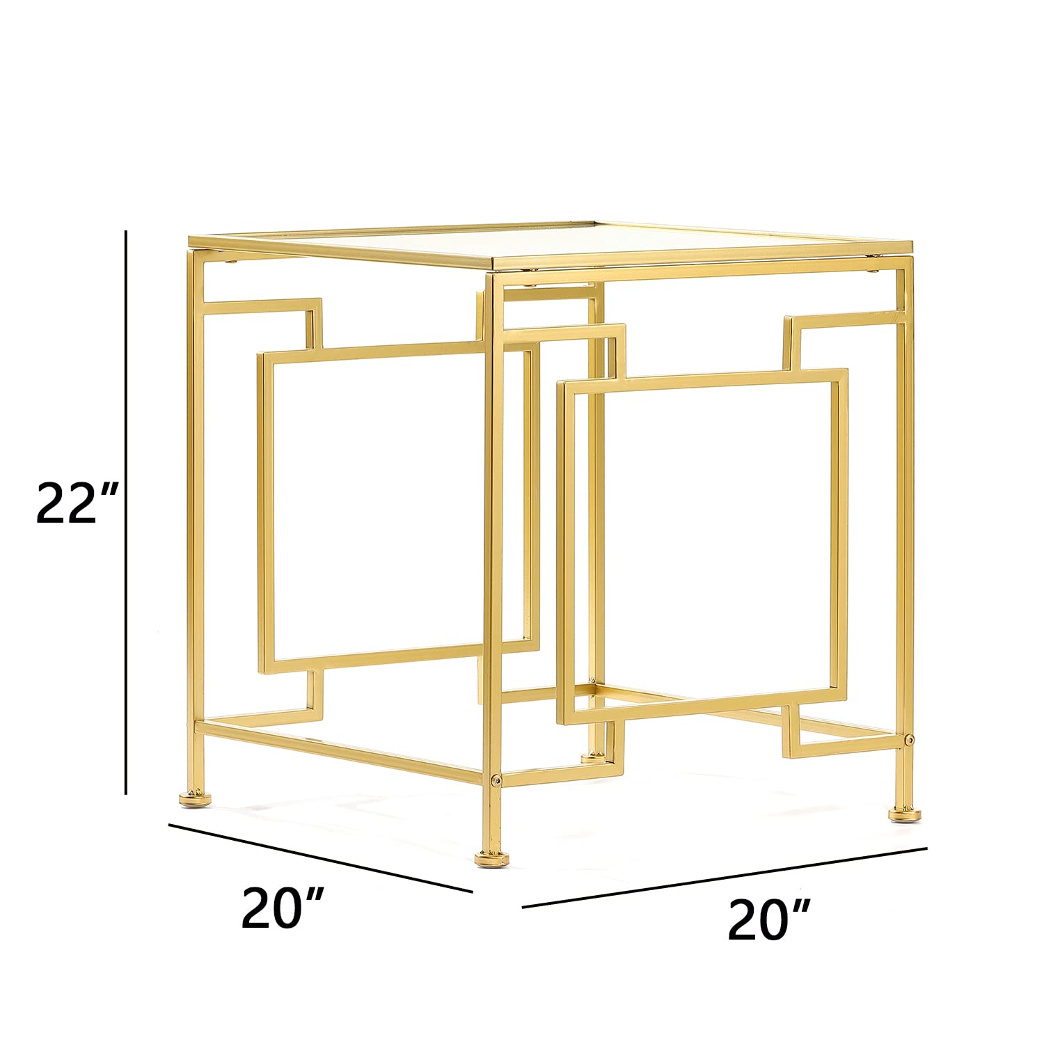 Gold Side Table, Glass Top End Table with Metal Frame, Square Coffee Accent Table Modern