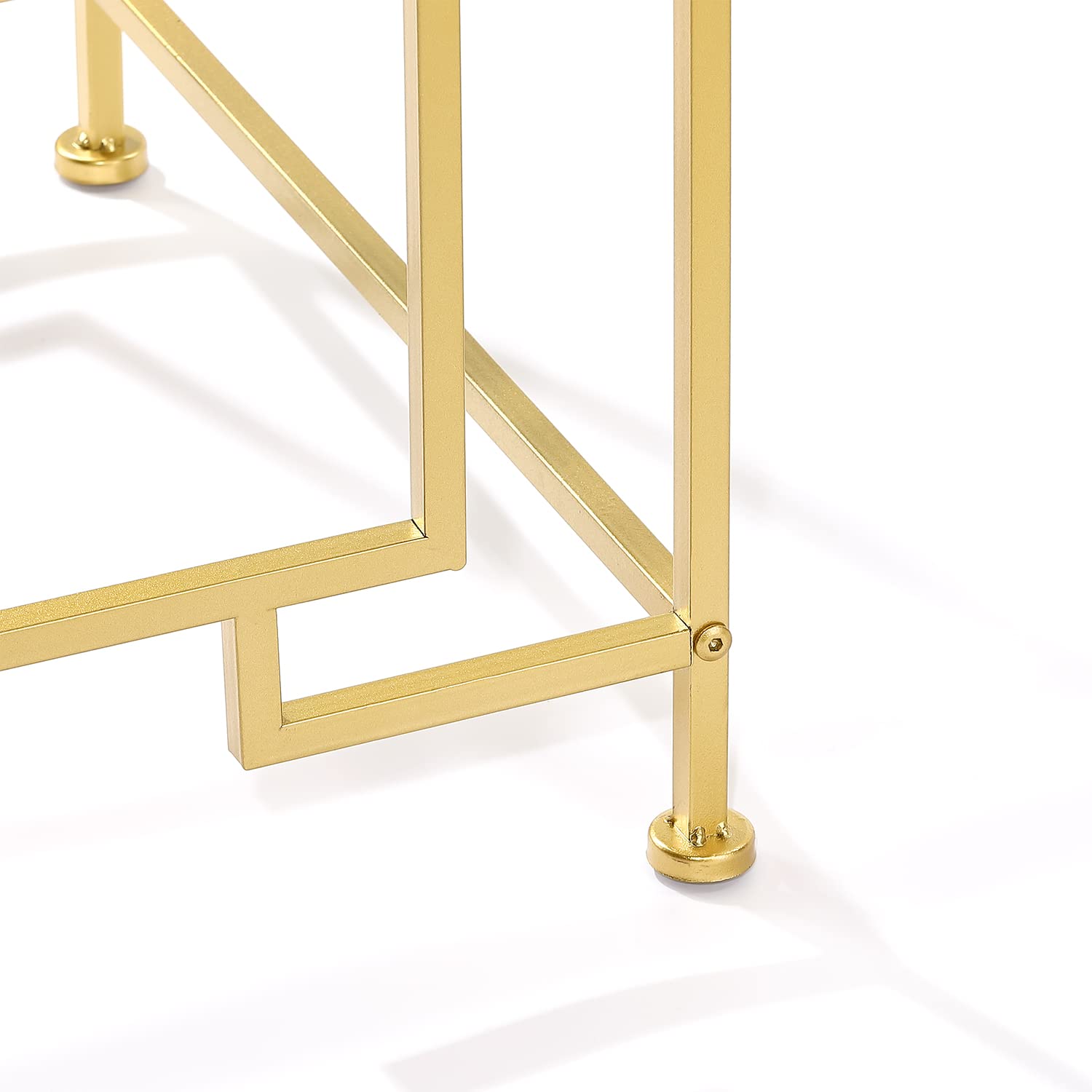 Gold Side Table, Glass Top End Table with Metal Frame, Square Coffee Accent Table Modern