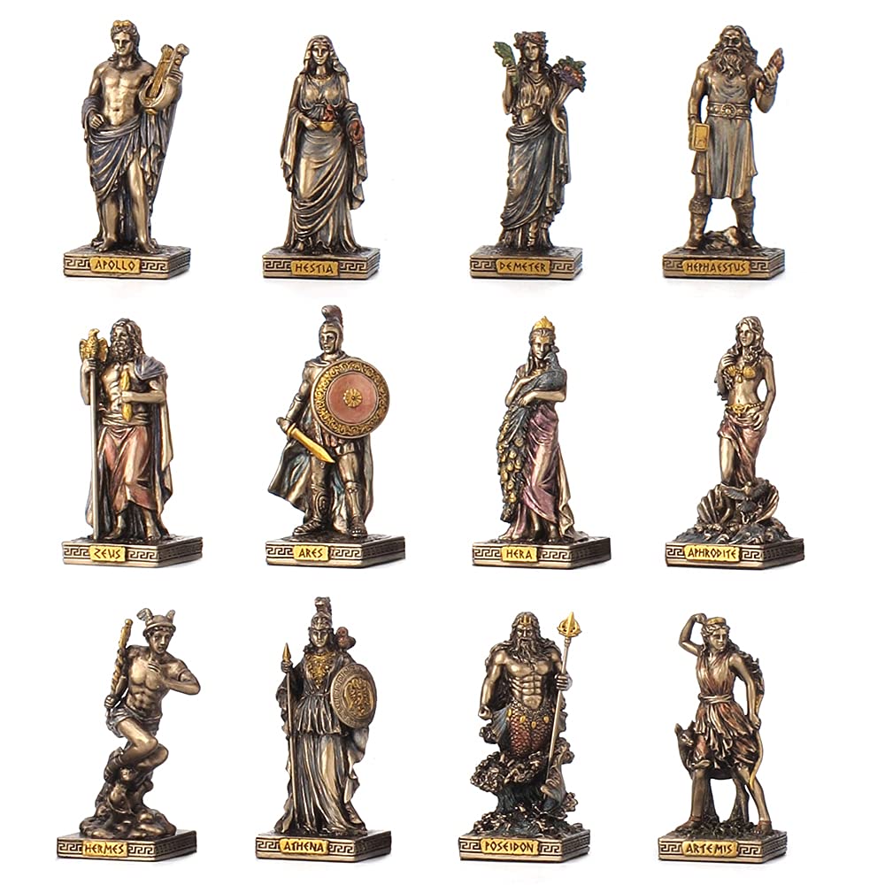 3 1/4" Tall Greek Pantheon Gods Polyresin Figurines Hand Painted Bronzed Miniature