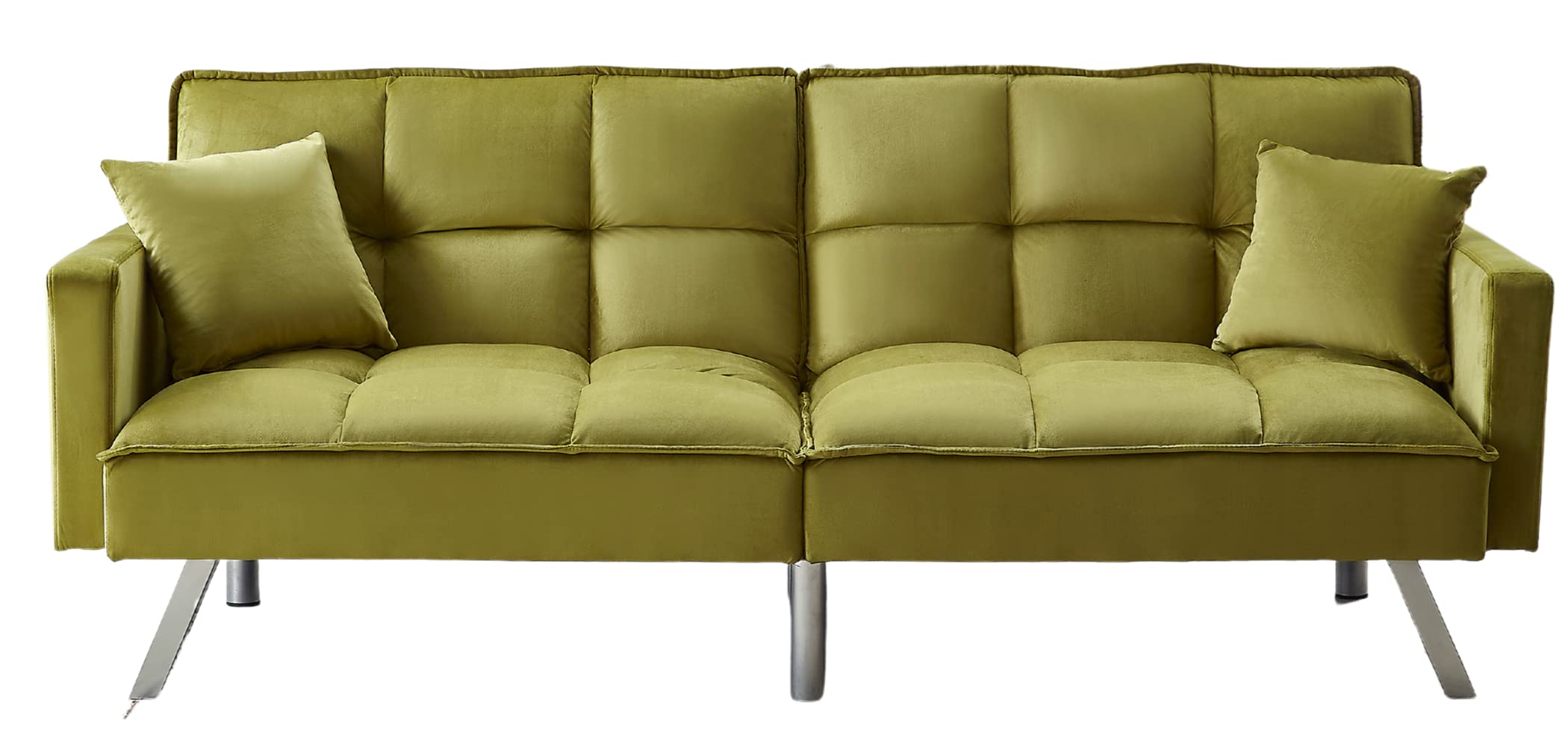 80'' Velvet Love seat Convertible Futon Two Pillows, Sleeper Couch