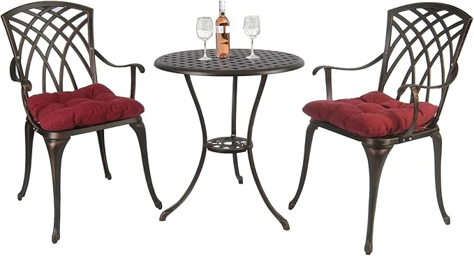 3 Piece Patio Bistro Set Cast Aluminum Bistro Table Set Outdoor Round Dining Table