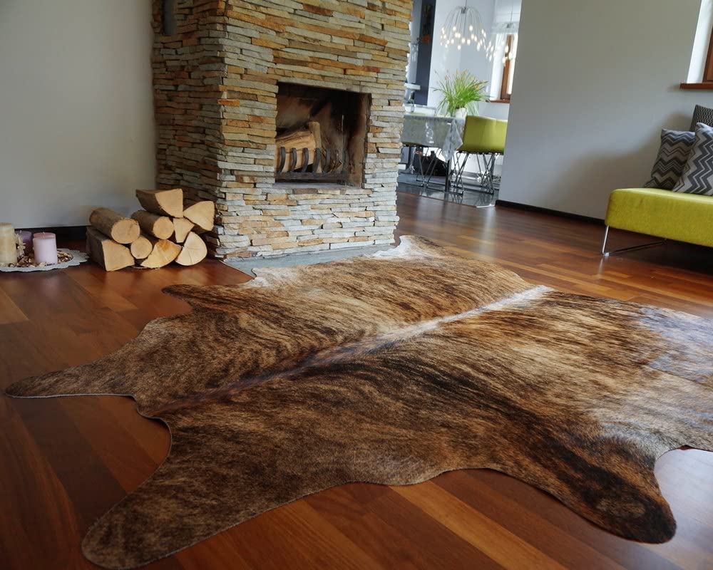 100% Genuine Brazilian Cowhide Rug - Brindle Brown - Luxury Cowskin Leather Area
