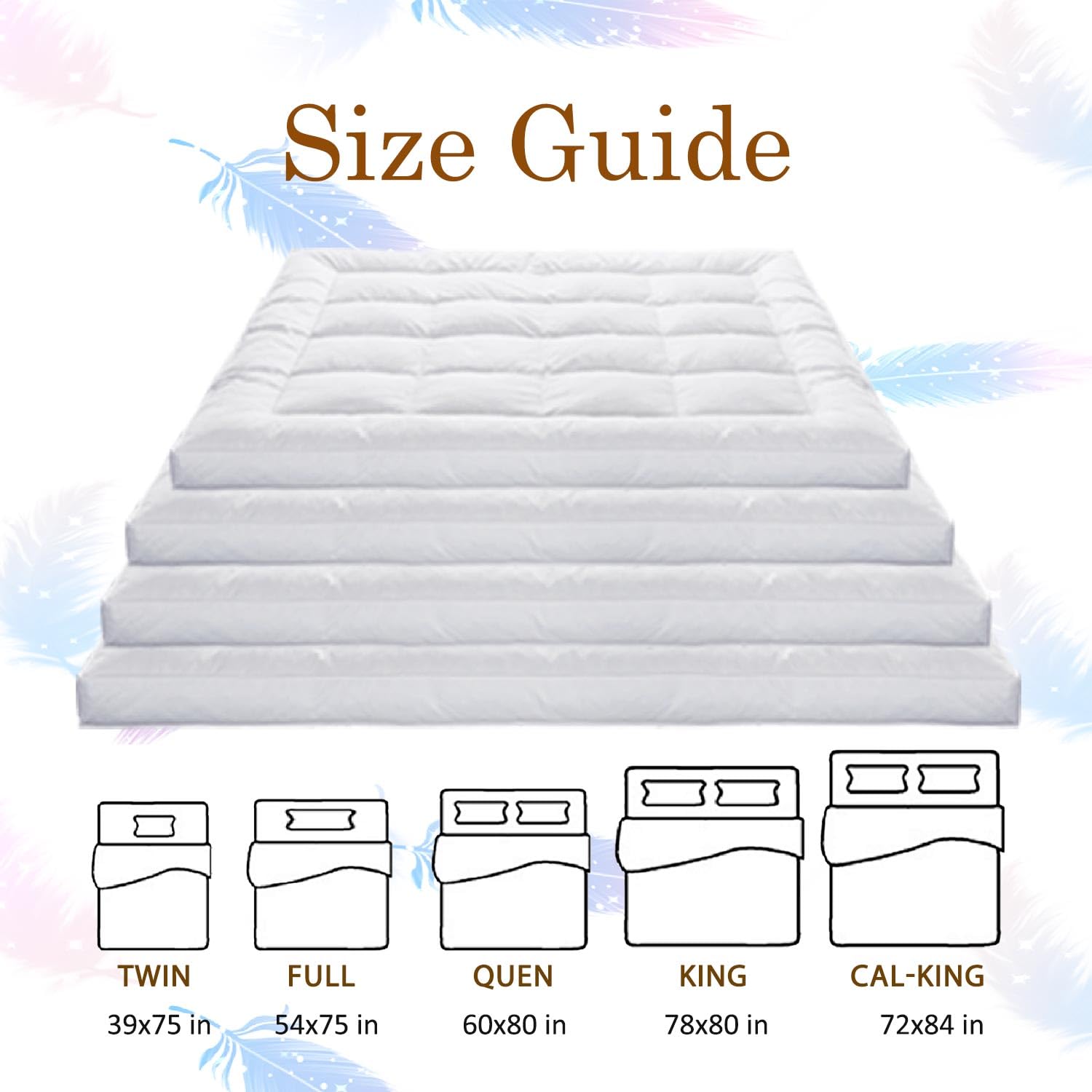 5 Inch Duck Feather Bed King Size, 100% Cotton Extra Thick Mattress Topper