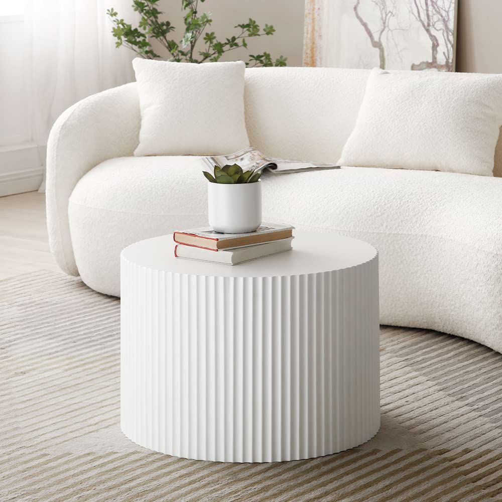 White Round Coffee Table Set of 2, Nesting Coffee Tables for Living Room