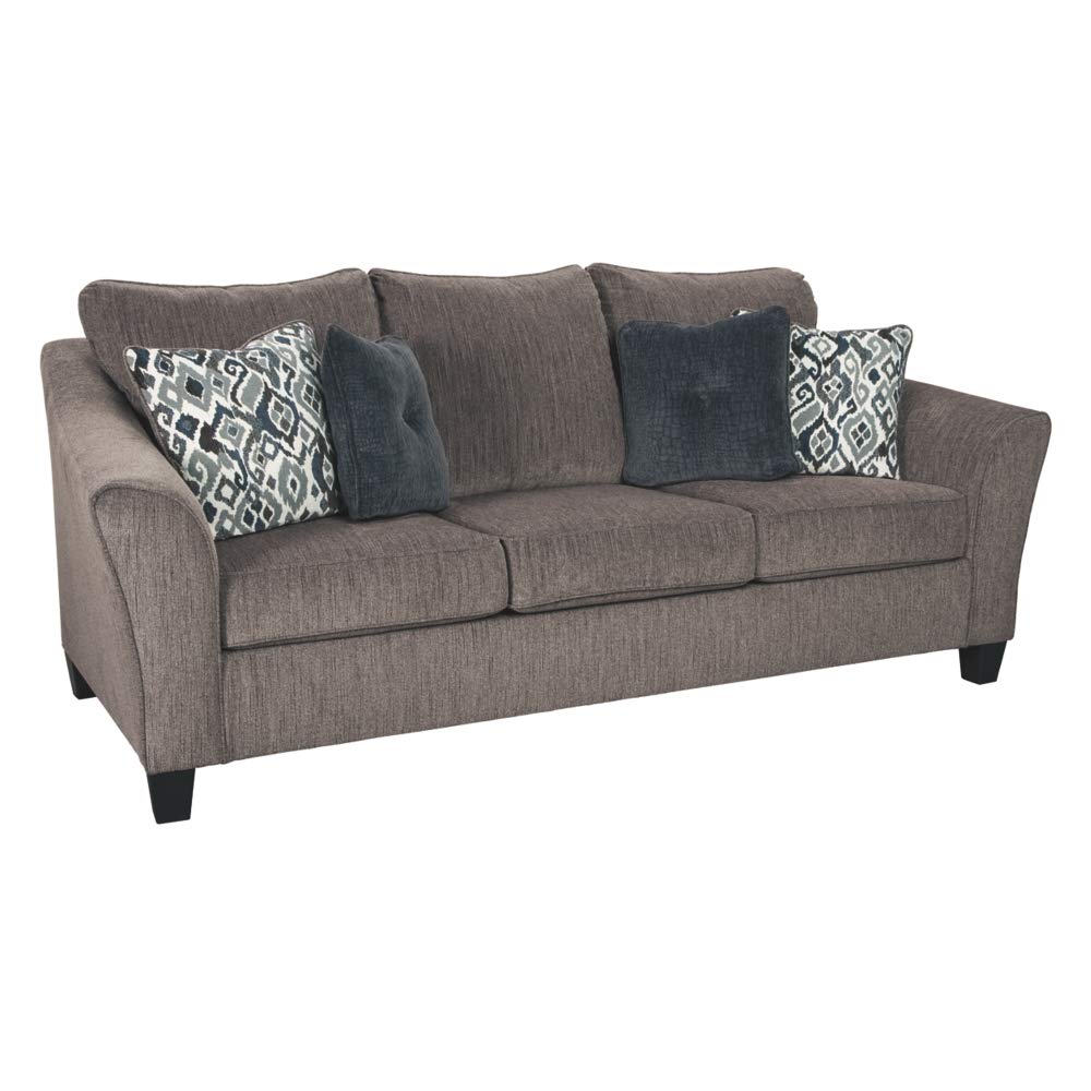 Nemoli Contemporary Chenille Queen Sofa Sleeper with 4 Accent Pillows, Gray