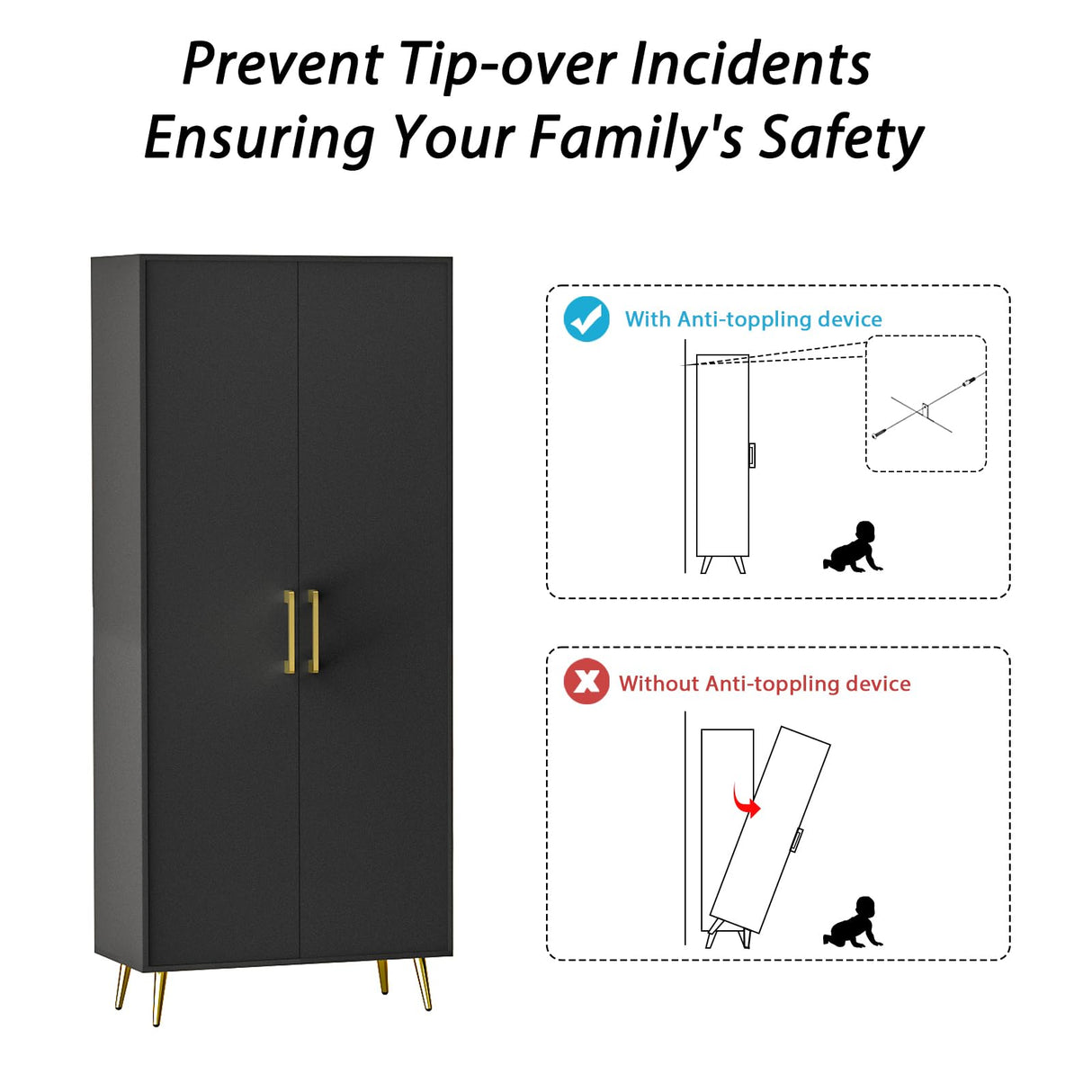 69ā Tall Storage Cabinet - Black Storage Cabinet w/ 2 Doors and Adjustable Shelves