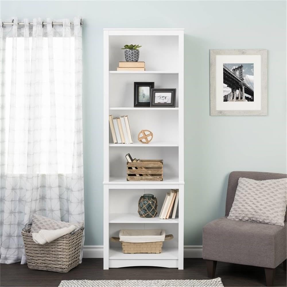Sonoma Tall 6-Tier Bookcase 80"H with 2 Adjustable Shelves, White Storage Cabinet, Modern Display Cabinet, Bookshelf with Storage Shelves for Home Office, Living Room, Bedroom Organizer