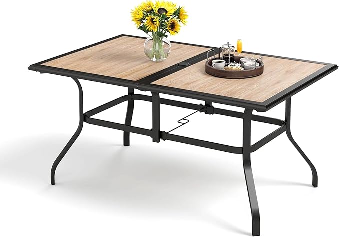 64" Rectangle Outdoor Dining Table, Patio Furniture Wood-Like Tabletop