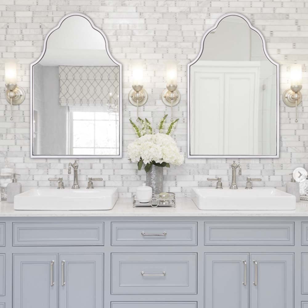 Arched Mirror for Wall, Bathroom Mirror with Wood Frame