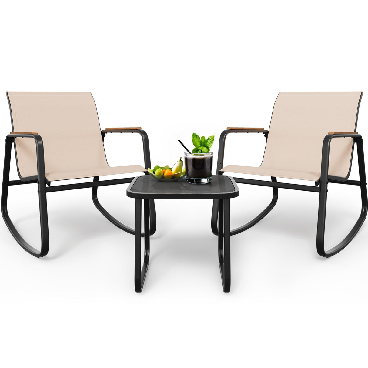 Patio Rocking Bistro Set, 3 Piece Durable Textilene Outdoor Furniture Set