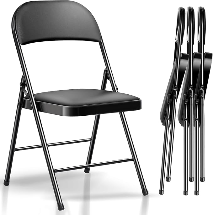 Folding Chair 6 Pack, Comfortable and Space, Folding Chairs with Leather - like Cushion