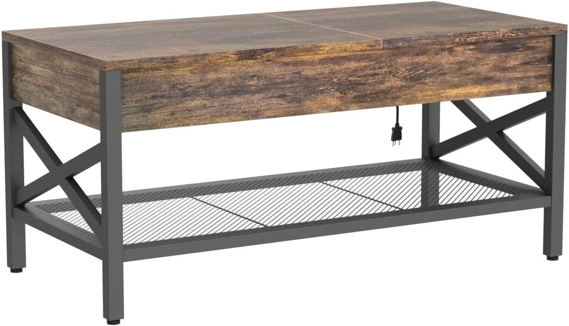 Coffee Table, Lift Top Coffee Table with LED Light and Power Outlet