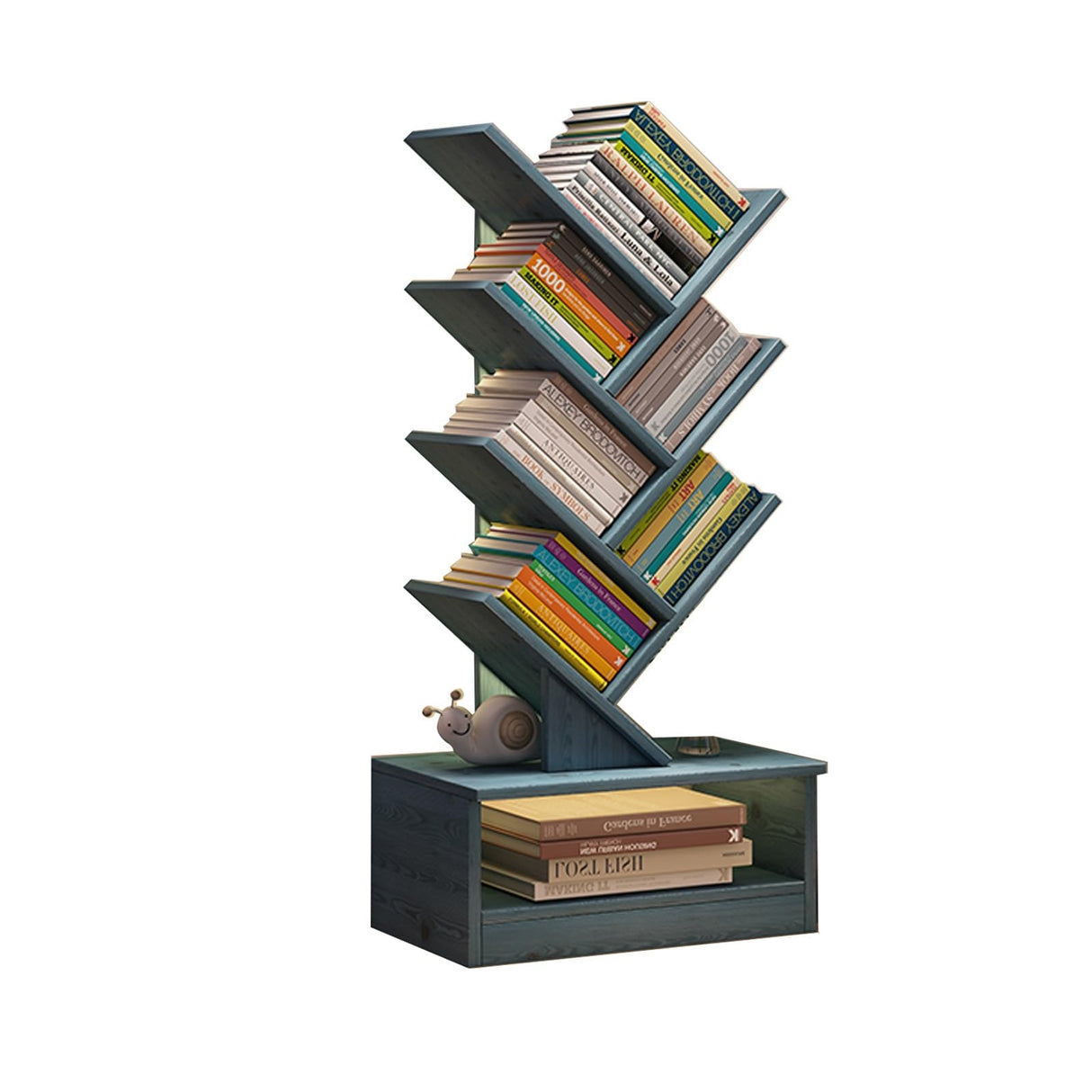 Book Tree with Wooden Drawer, Tree Bookshelf, Modern Book Storage, Free Standing Book Shelf