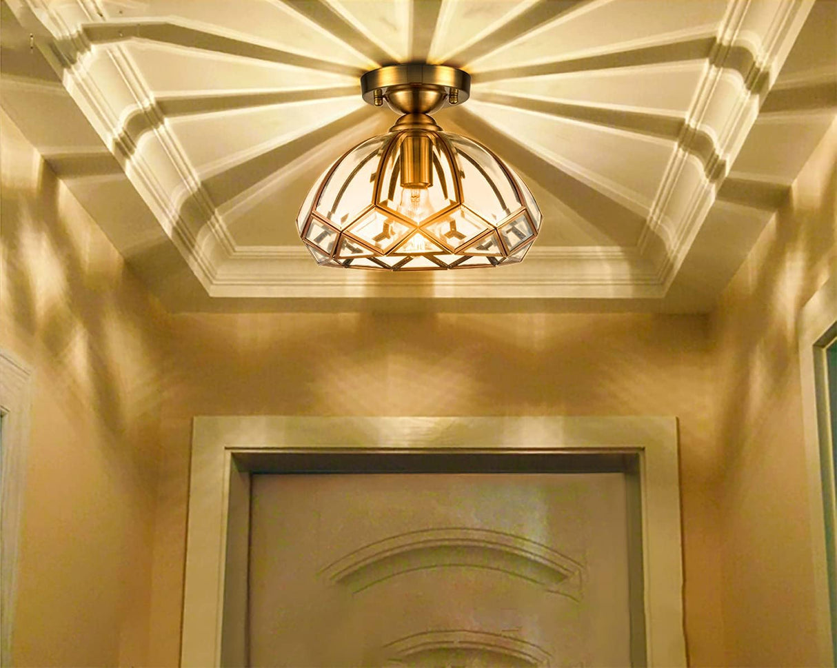 Gold Semi Flush Mount Ceiling Light Modern Brass Glass Ceiling Light Fixtures