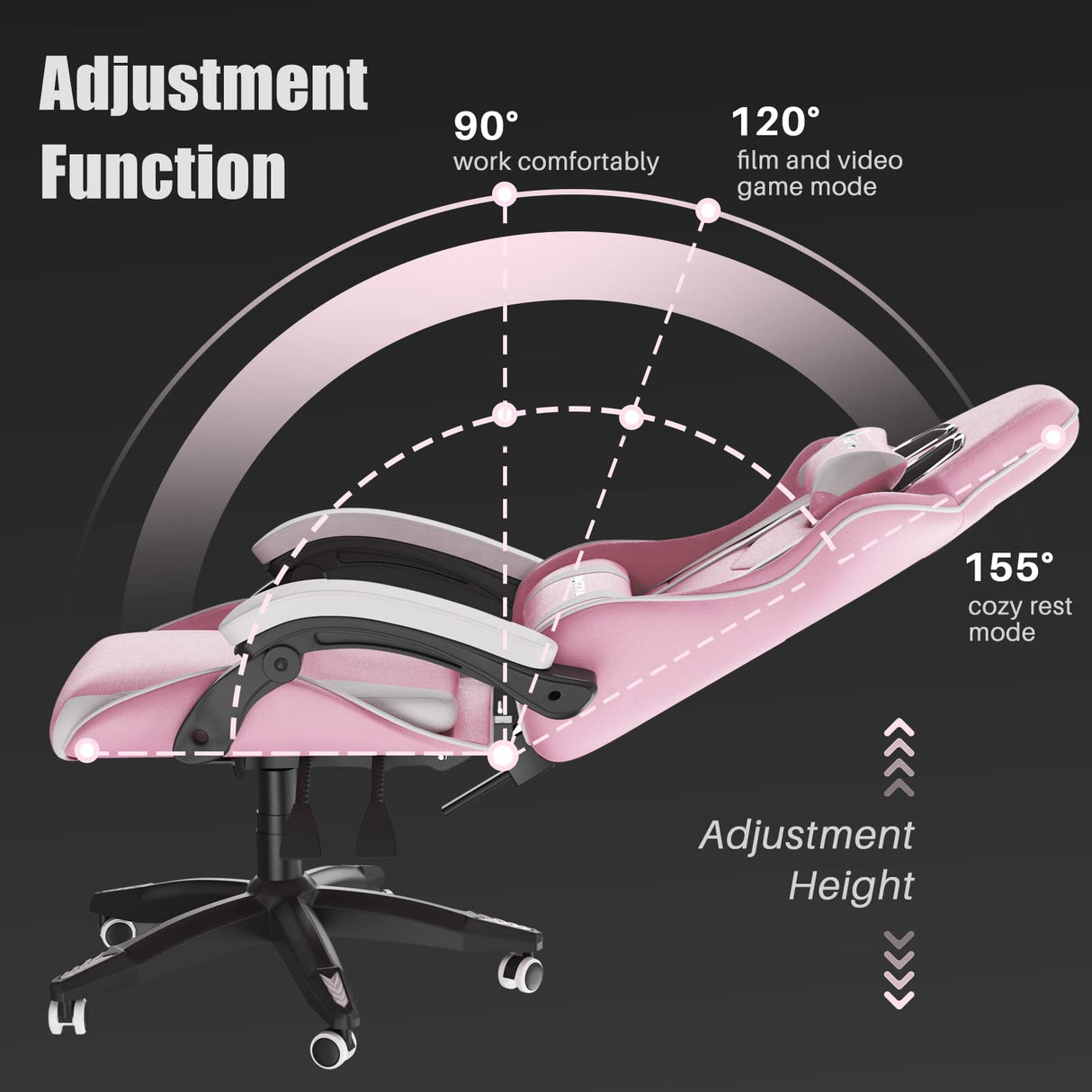 Ergonomic Gaming Chair with Lumbar Support - Light Pink