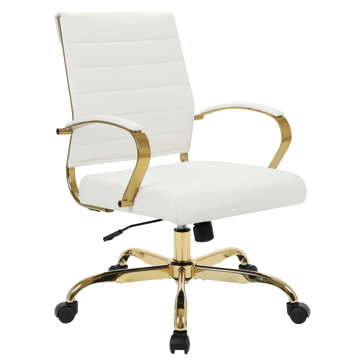 Mid-Back Ergonomic Office Chair - White Leather with Lumbar Support