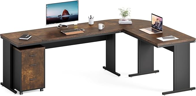 82.67" Long Executive Desk Large L-Shaped Computer Office Desk