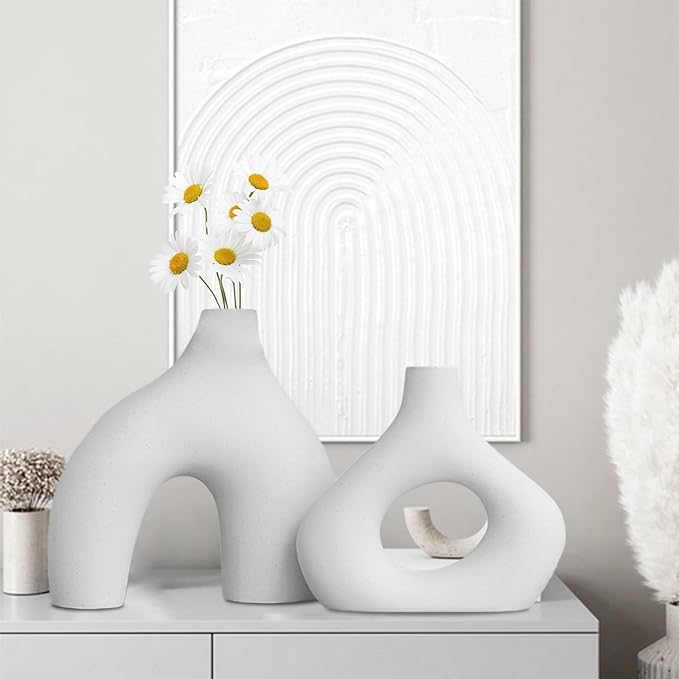 White Ceramic Vase Set of 2