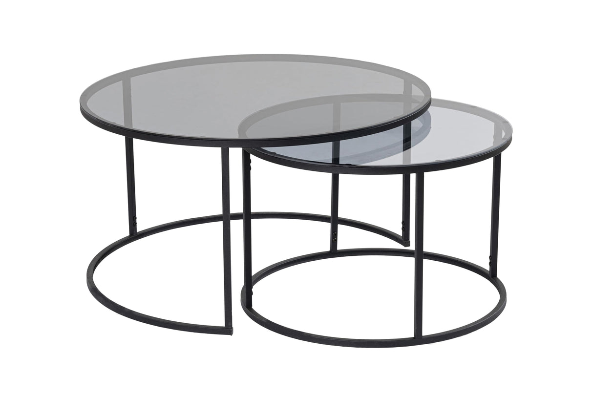Tokyo Coffee Table Round Smoked Glass Set of 2-31.5 Inch - Modern Center Living Room
