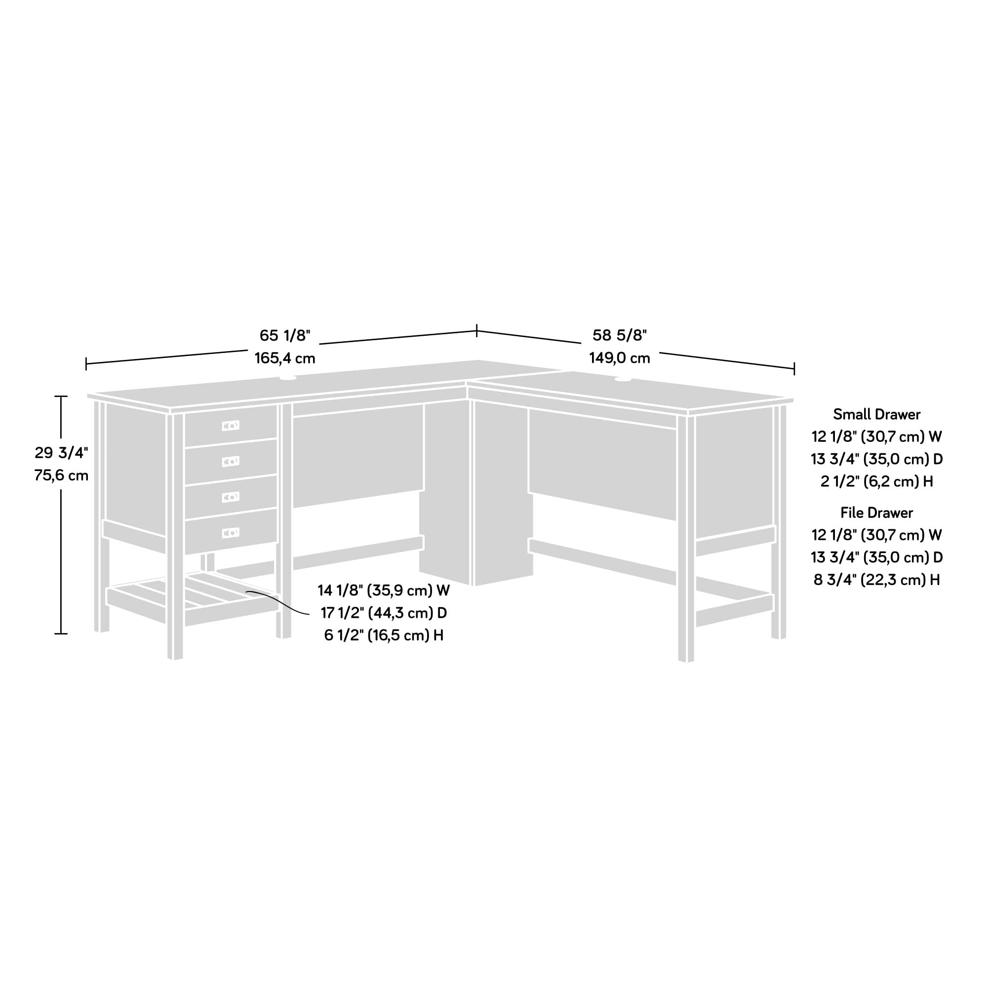 Cottage Road L-Desk, L: 65.12" x W: 58.66" x H: 29.76