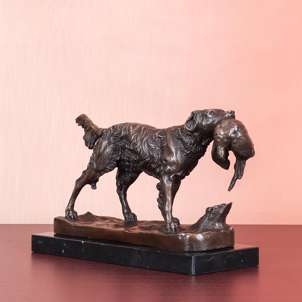 11.2" L Bronze Dog Hunting Statue Figurine Animal Sculpture Home Decor