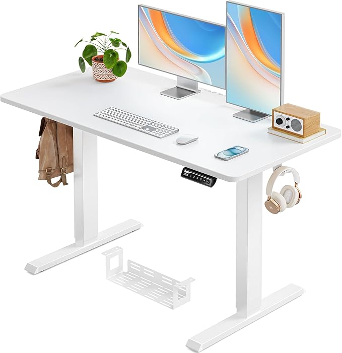 Whole Piece Standing Desk with Bamboo Desktop, Adjustable Stand Up Desk for Home Office, Electric Computer Desk Workstation with Cable Management Tray, 48x24 inch, Bamboo, EGESD64RB