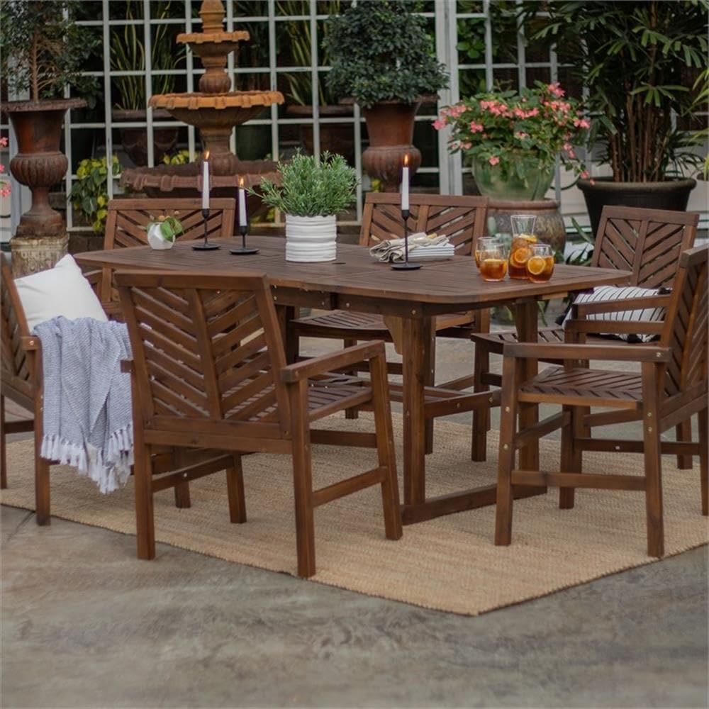 6 Person Outdoor Wood Chevron Patio Furniture Dining Set Extendable Table Chairs All tio