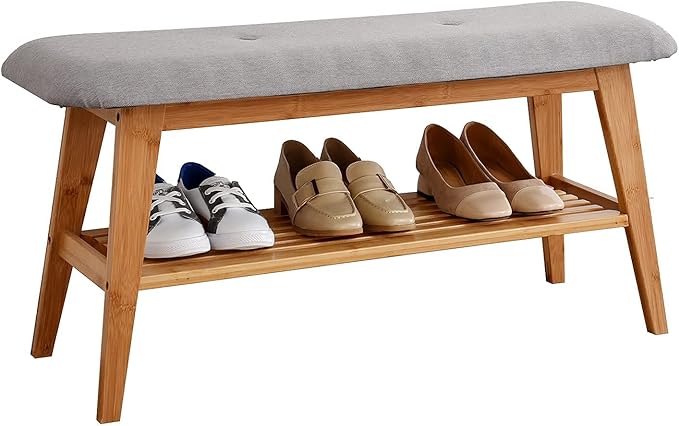 Shoe Rack Bench, Bamboo Entryway Bench
