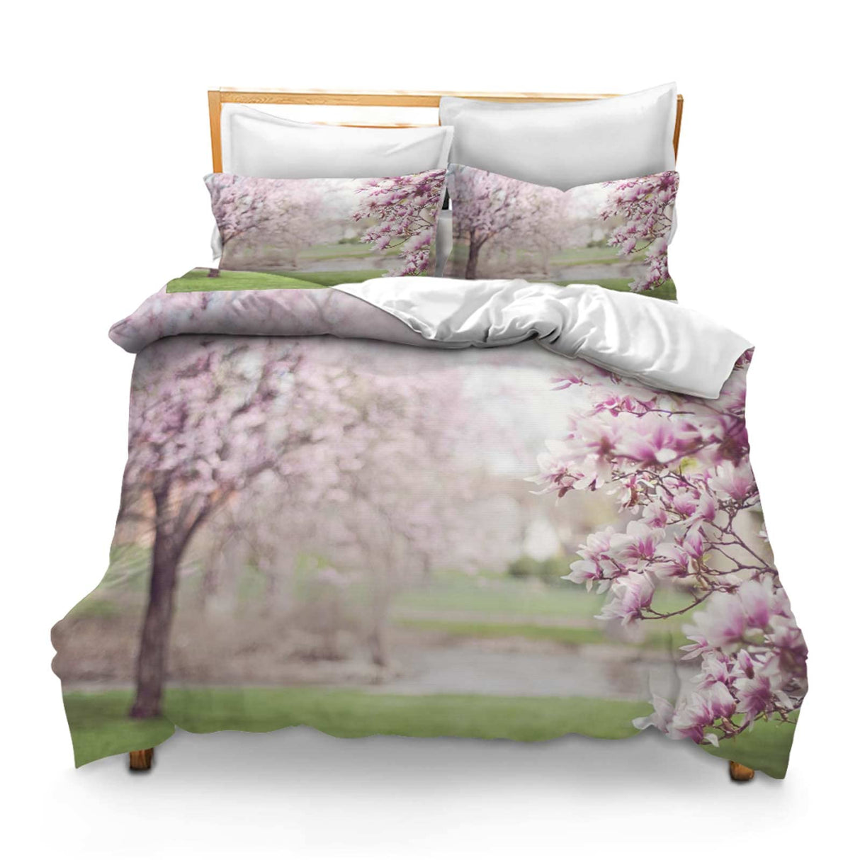 Comforter Cover Set with 2 Pillow Shams Lightweight Full Magnolia Tree Spring Pink