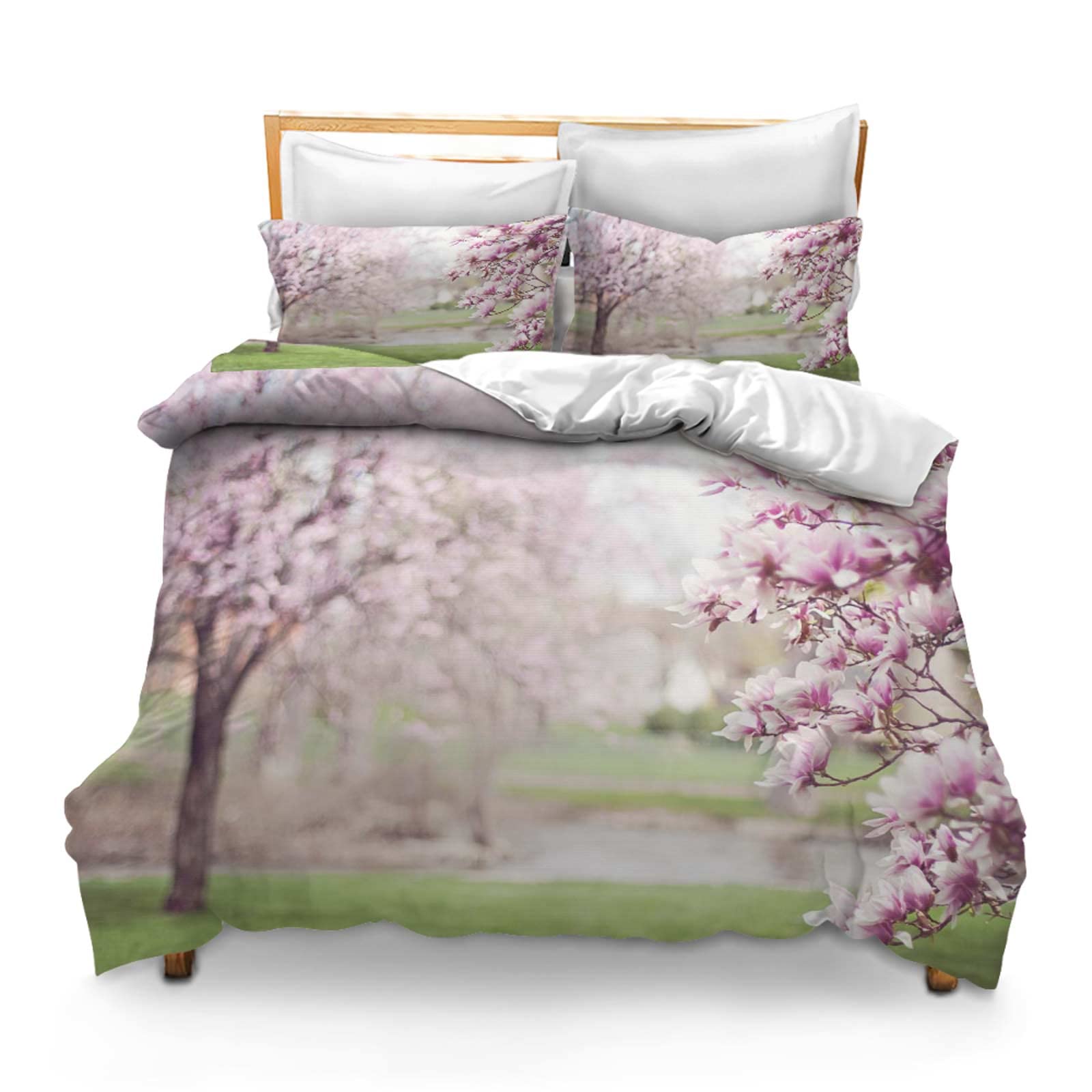 Comforter Cover Set with 2 Pillow Shams Lightweight Full Magnolia Tree Spring Pink