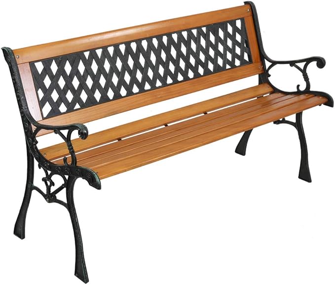 Outdoor Bench Metal Garden Bench, Wood Patio Benches
