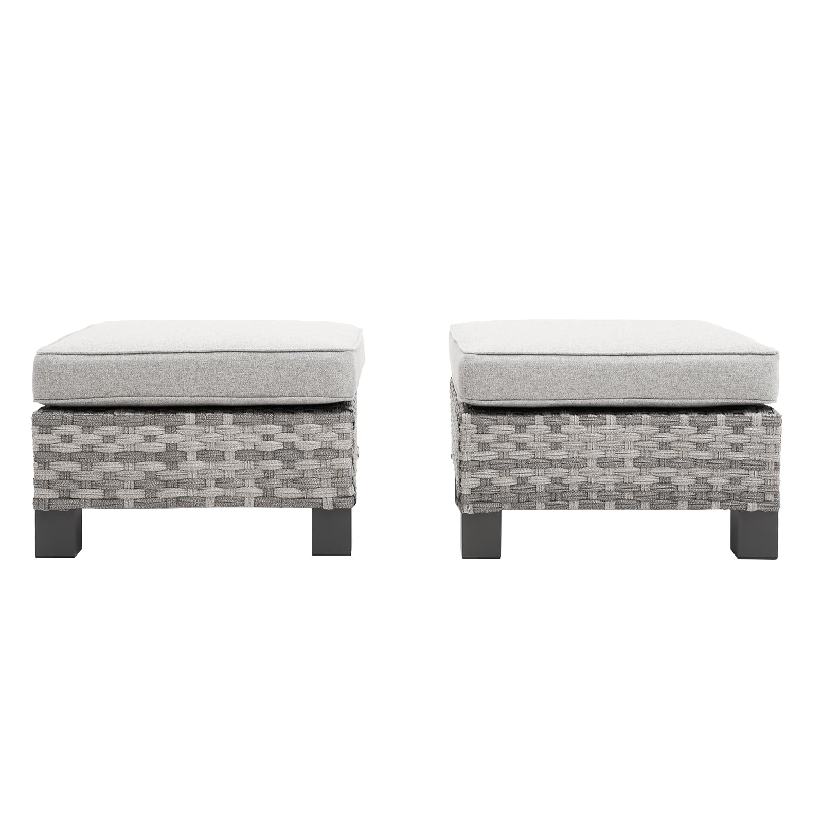 Outdoor Patio Ottomanr Wicker Ottomans for Patio 2 Pieces Rattan Ottoman