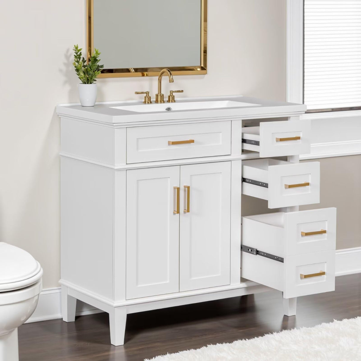36" Bathroom Vanity with Integrated Ceramic Sink, Floor Standing Single Basin Vanity