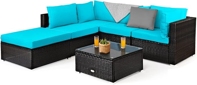 6 Piece Patio Furniture Set - Outdoor Sectional Sofa with Coffee Table