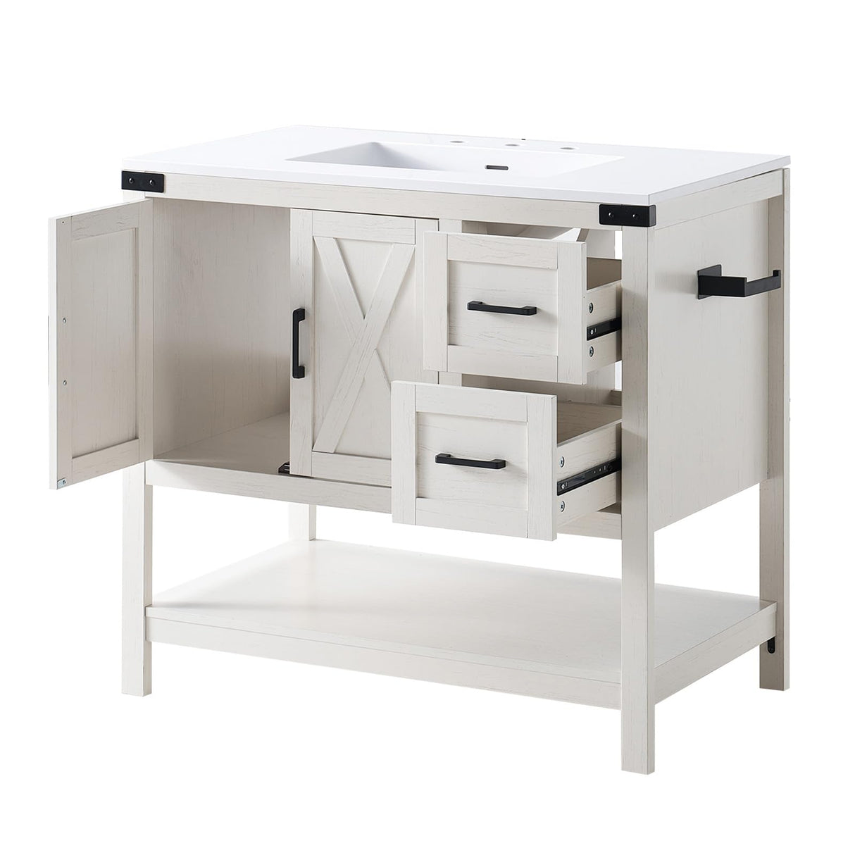 Bathroom Vanity with Sink Combo, Wood Barn Door Freestanding Small Single Bath Storage Cabinet Set