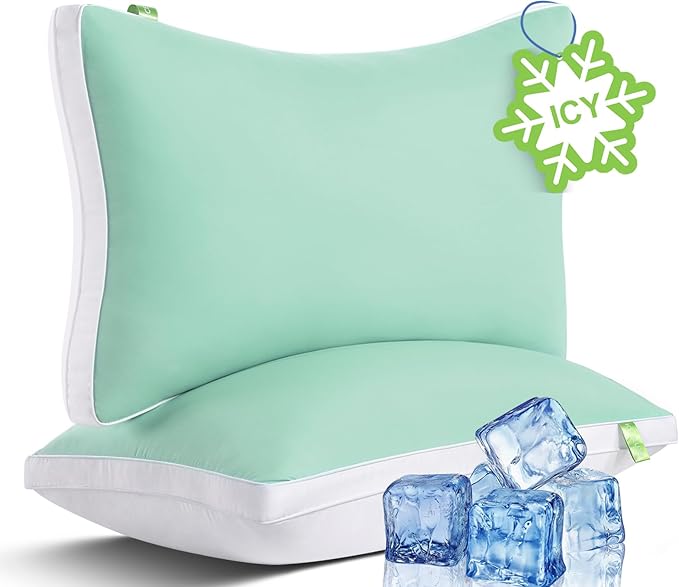 Cooling Bed Pillows Queen Size Set of 2, Cool for Hot Sleepers, Gusseted Hotel Down Alternative