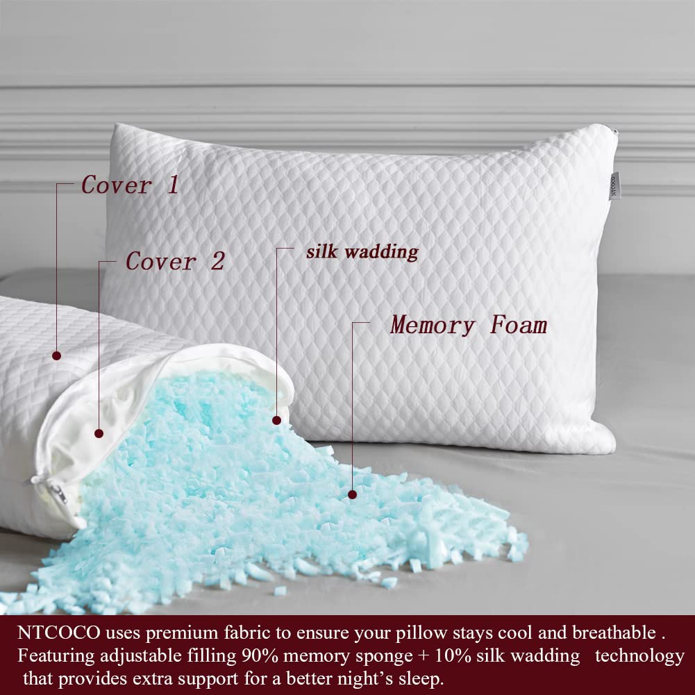 2 Pillows, Shredded Memory Foam Bed Pillows for Sleeping