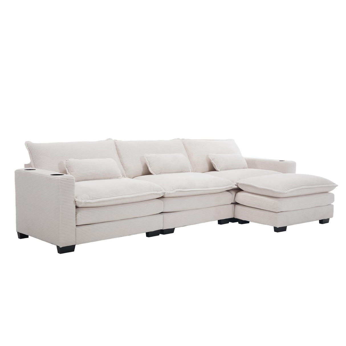 Corduroy Cloud Sectional Couch, Modern Comfy Modular L-Shaped Sectional