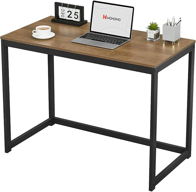Small Computer Desk 39” Simple Modern Desk with Large Legroom Study Writing Desk for Home Office, Dark Brown