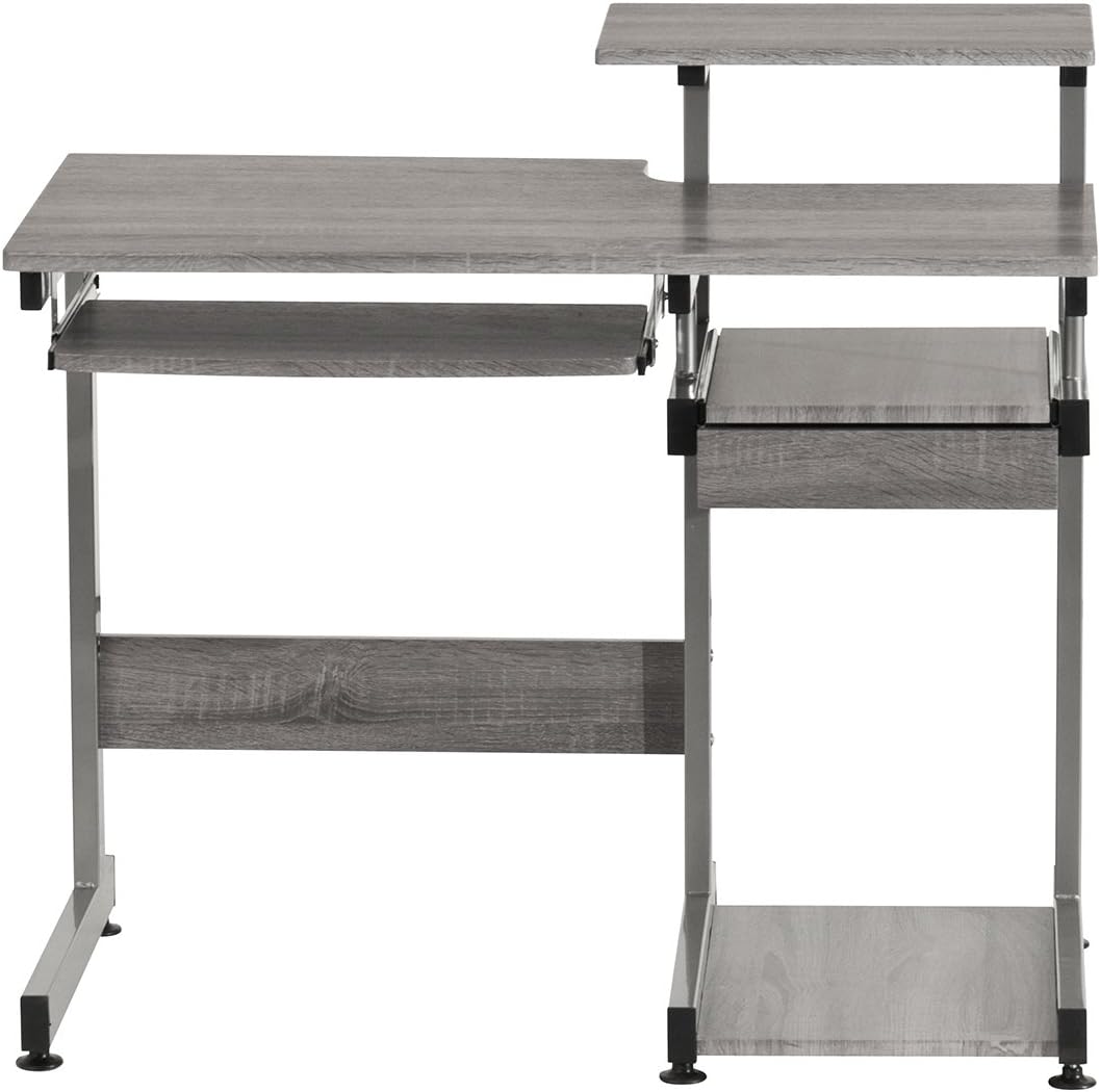 Complete Computer Workstation Desk, Gray, 37.75" W x 22" D x 35" H,Grey