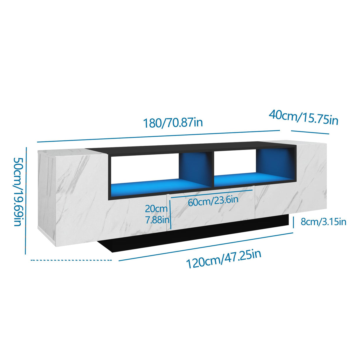 70in White TV Stand for 75/80 inch TV,Modern LED TV Stand,High Gloss Entertainment
