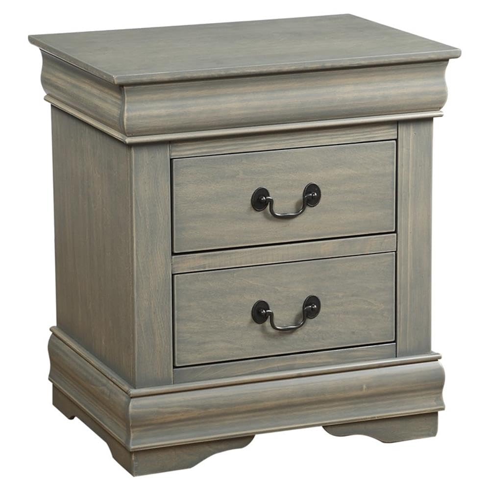 Wood Nightstand with 2 Drawers in Antique Gray