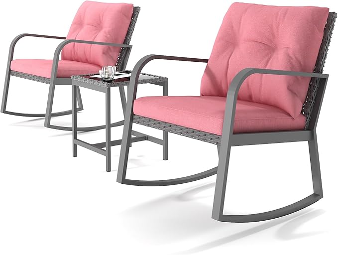 Patio Rocking Chair Outdoor Bistro Set (Dark Blue, 3PIECES)