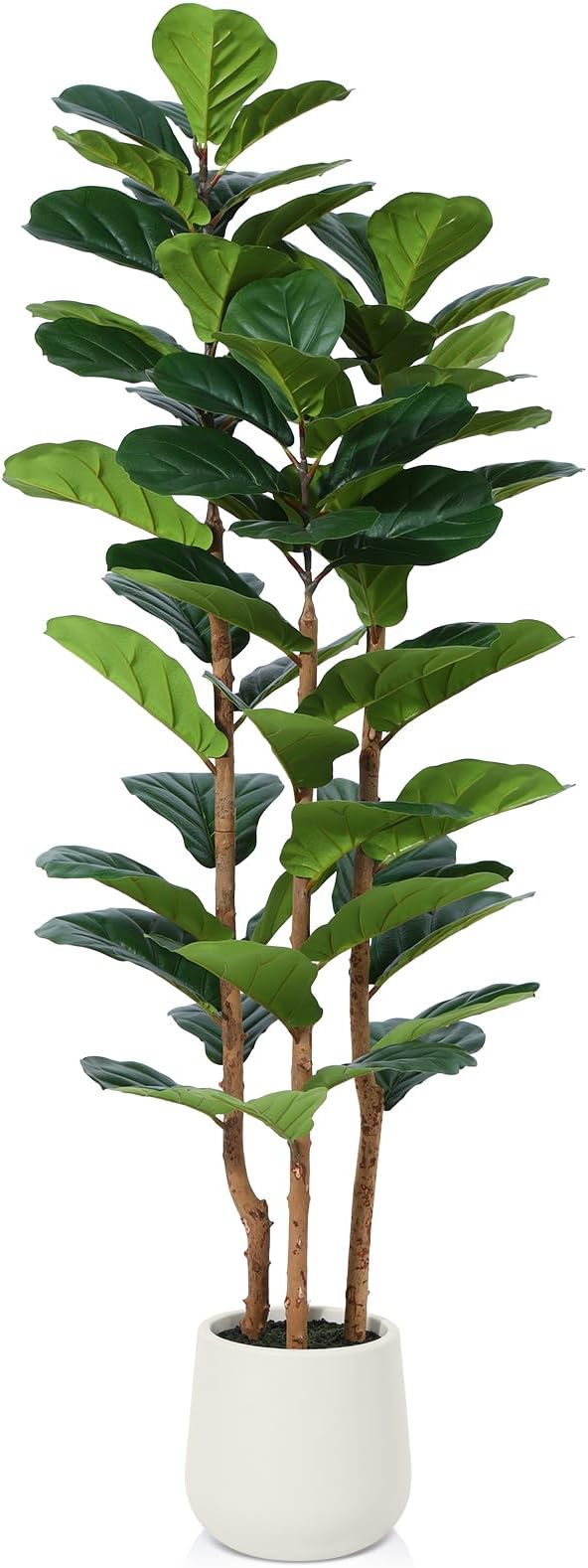 Artificial Fiddle Leaf Fig Tree with White Planter,5ft Tall Fake Tree with Natural Wood