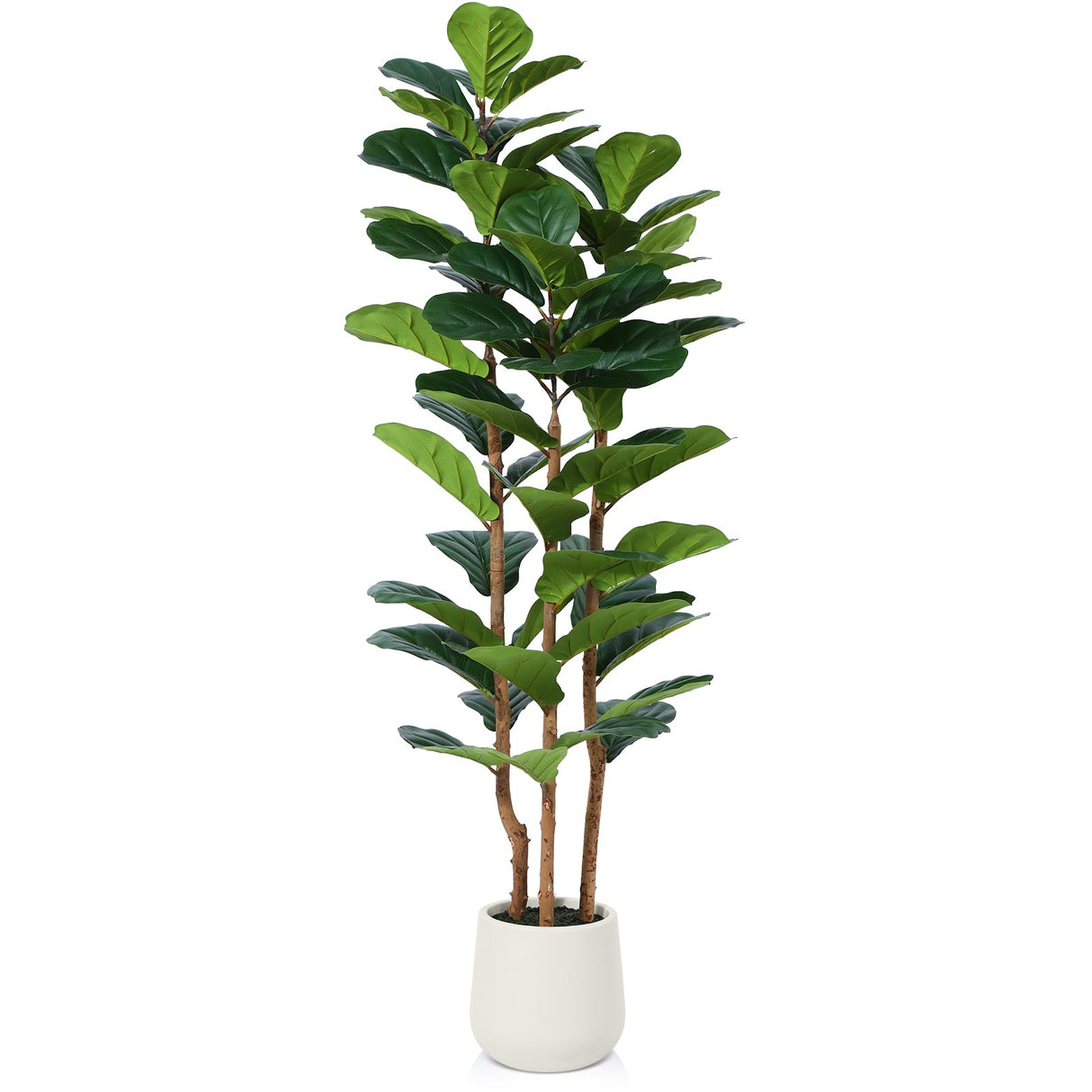 Artificial Fiddle Leaf Fig Tree with White Planter,5ft Tall Fake Tree with Natural Wood