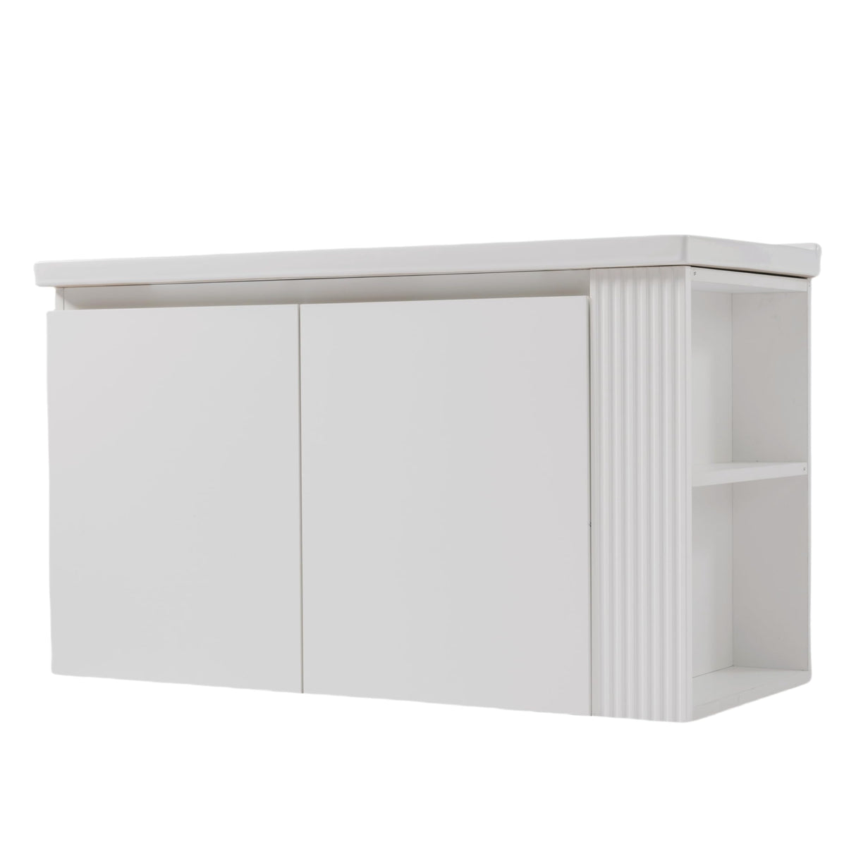 LUMISOL 36" Bathroom Vanity with Ceramic Sink, Wall Mounted Bathroom Vanity with 2 Doors & Side Open Shelves, Modern Floating Bathroom Storage Cabinet with Undermount Sink, White